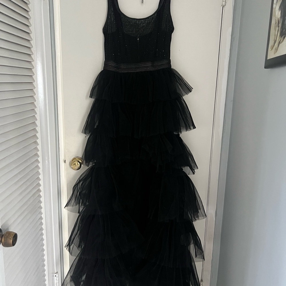 Black Tiered Ruffled High-Low Gown - Picture 4 of 4